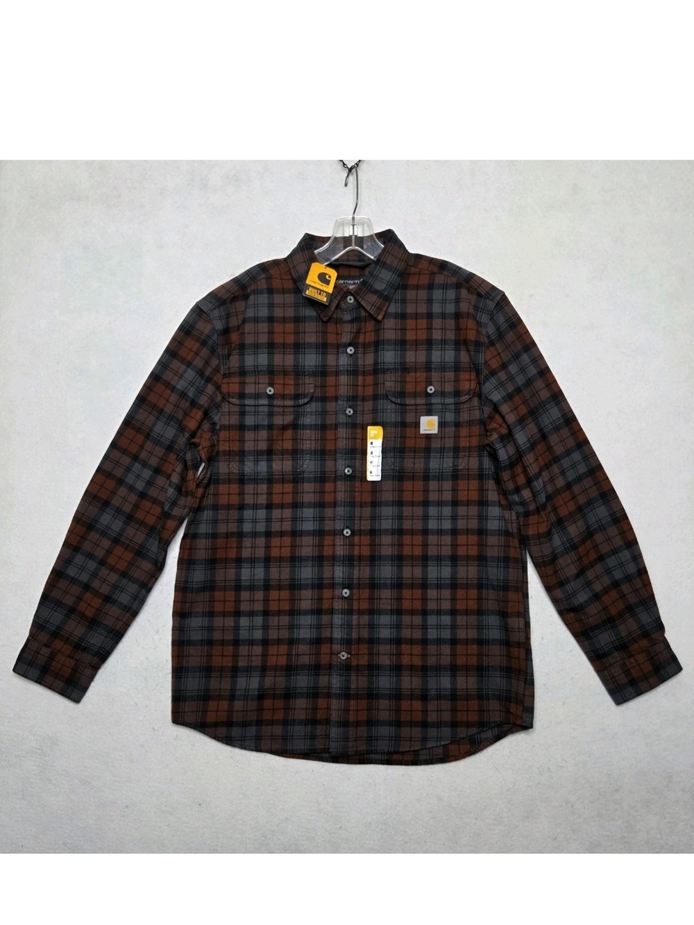 Carhartt NWT Plaid Flannel Long Sleeve Shirt 106356 Loose Fit Heavyweight Mocha